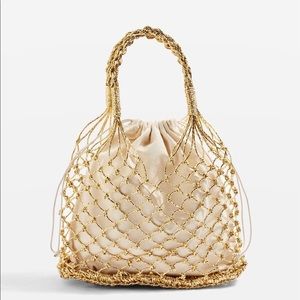 Topshop Shakira Gold Woven Shopper Bag